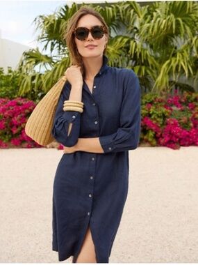 J. McLaughlin Black Linen Shirt Dress Sz M